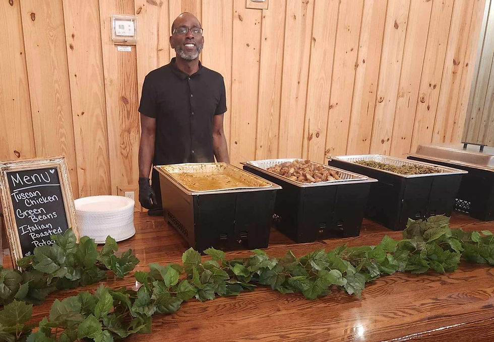 Lighthouse Server happy to serve our gluten-free Tuscan Chicken to guests!