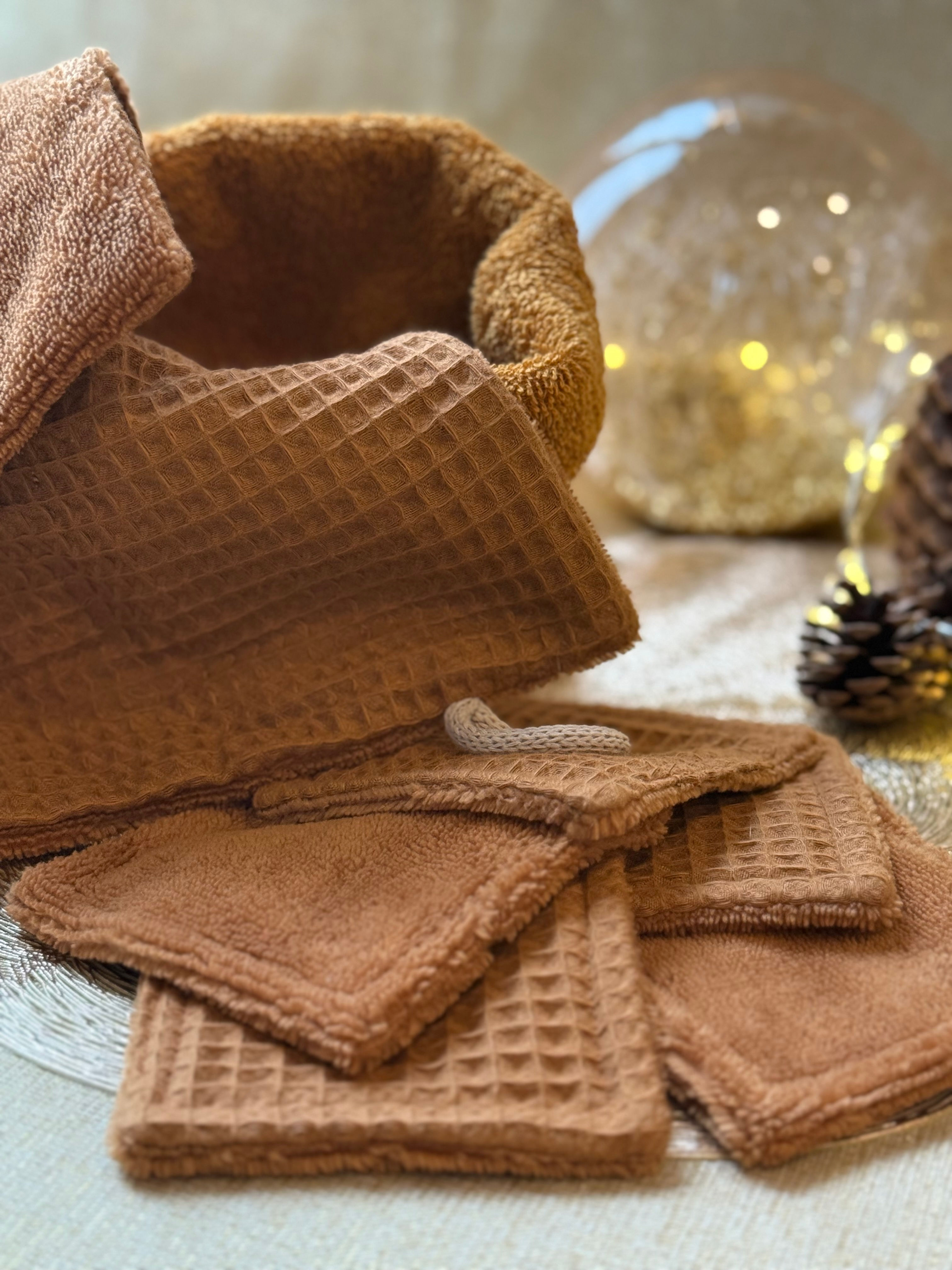 La panière + 5 cotons et sa serviette - Brun/Miel