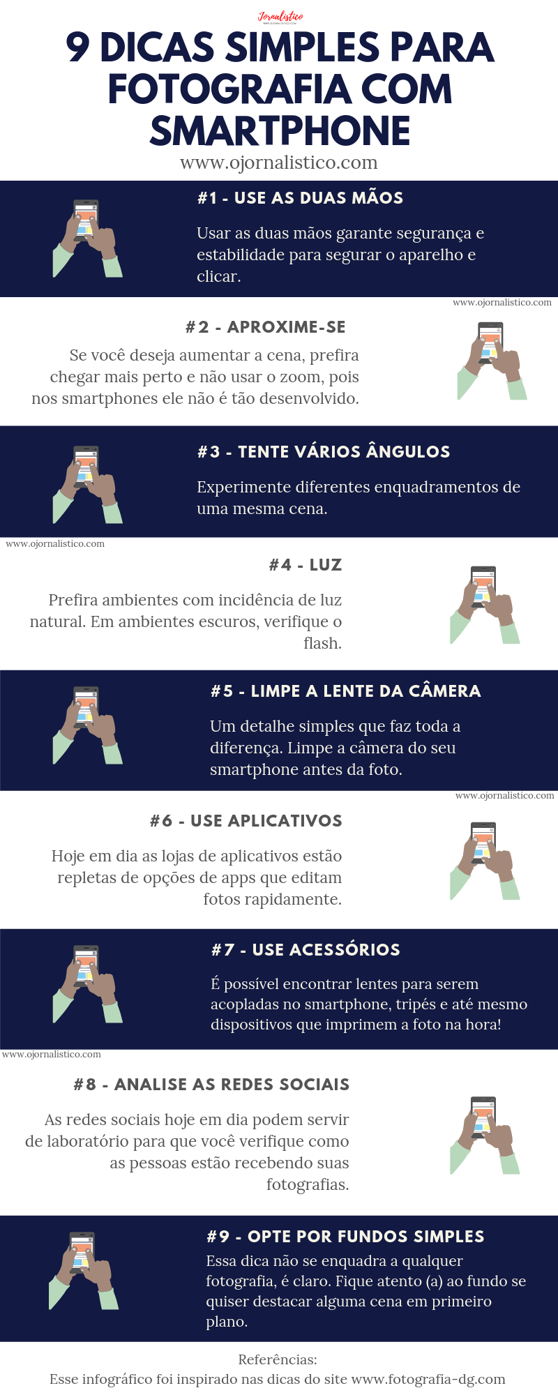 infográfico com 9 dicas simples para fotografar com smartphone fazer fotos com o celular