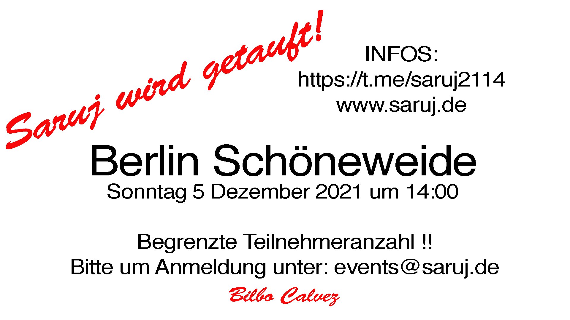 SARUJ WIRD GETAUFT - ANMELDUNGEN JETZT!