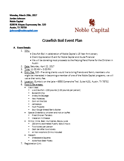 Crawfish Boil Event Plan