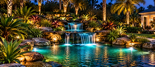 Twilight Tropical Waterfall Garden.png
