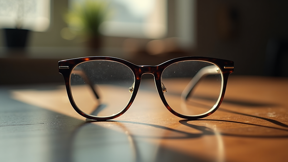 Close-up view of vintage-inspired eyeglasses on a wooden table
