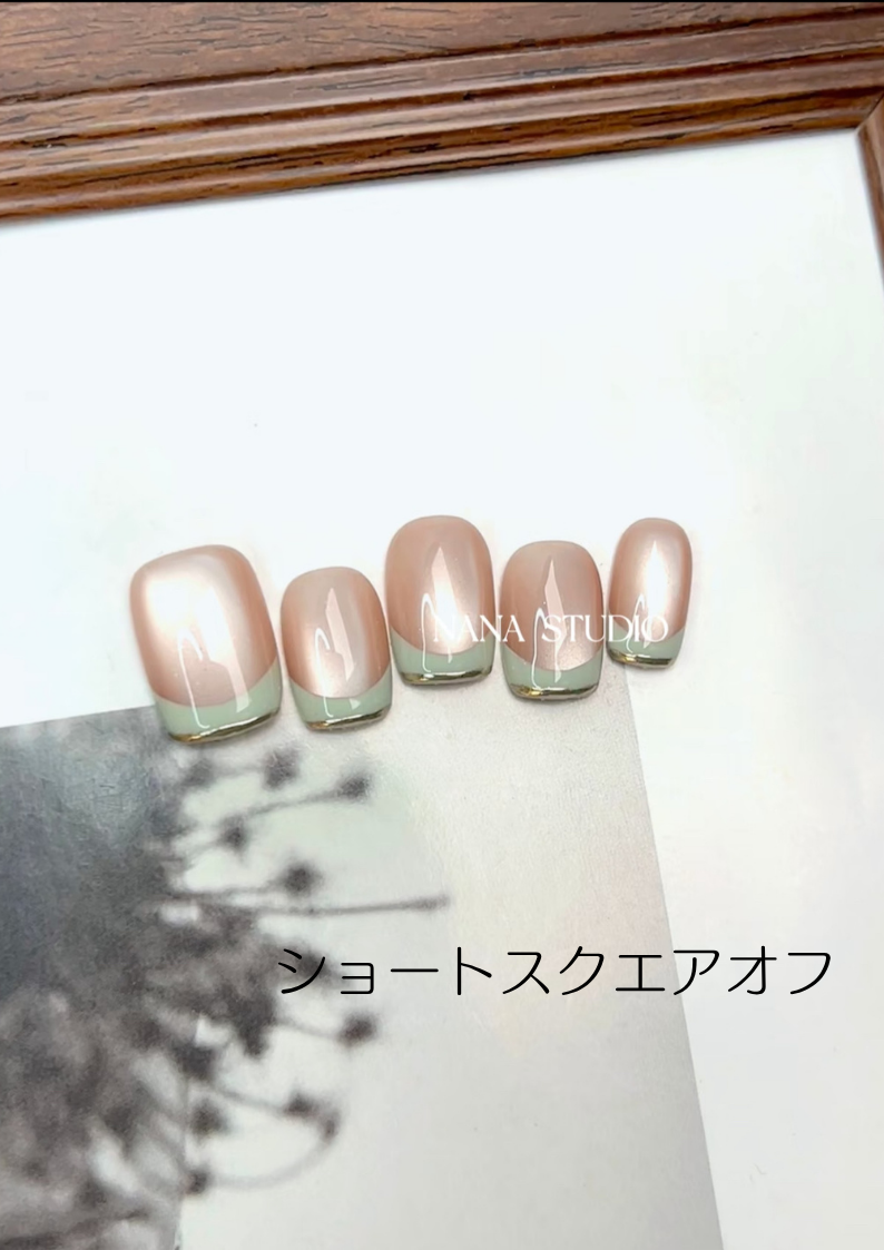 サムネイル： 【Pure Mint】水光マグネットフレンチネイルチップ