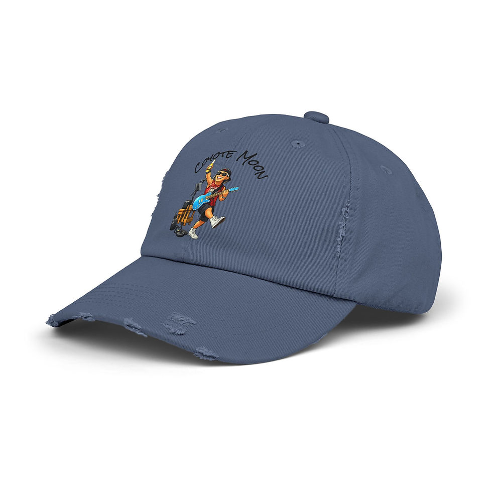 Thumbnail: Distressed Cap — 'Moonhead' Guitar Player Dad Hat