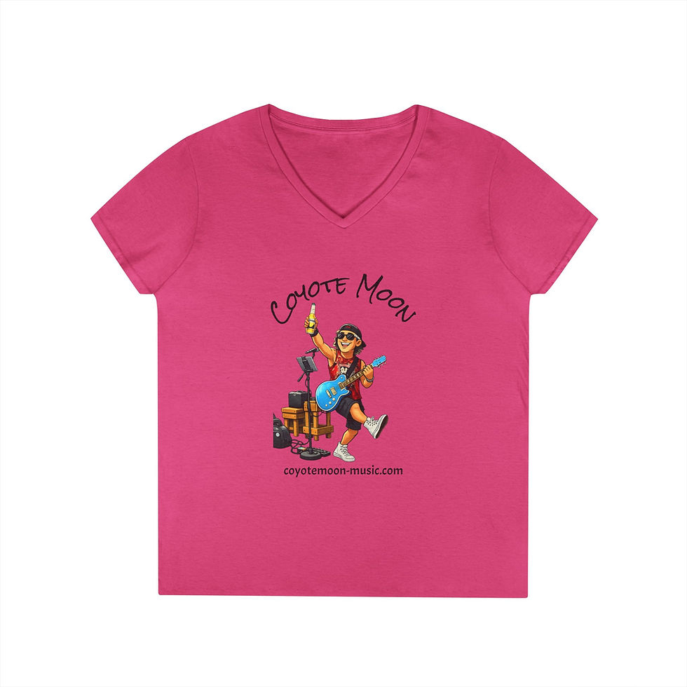 Thumbnail: Coyote Moon Music Ladies' V-Neck T-Shirt – Vintage Guitarist Band Tee