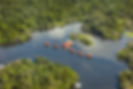 Vista aérea da pousada flutuante Uakari Lodge, na reserva Mamirauá - Amazônia