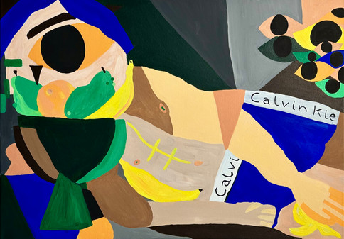 Calvin Klein portrait, colorful cubist art,