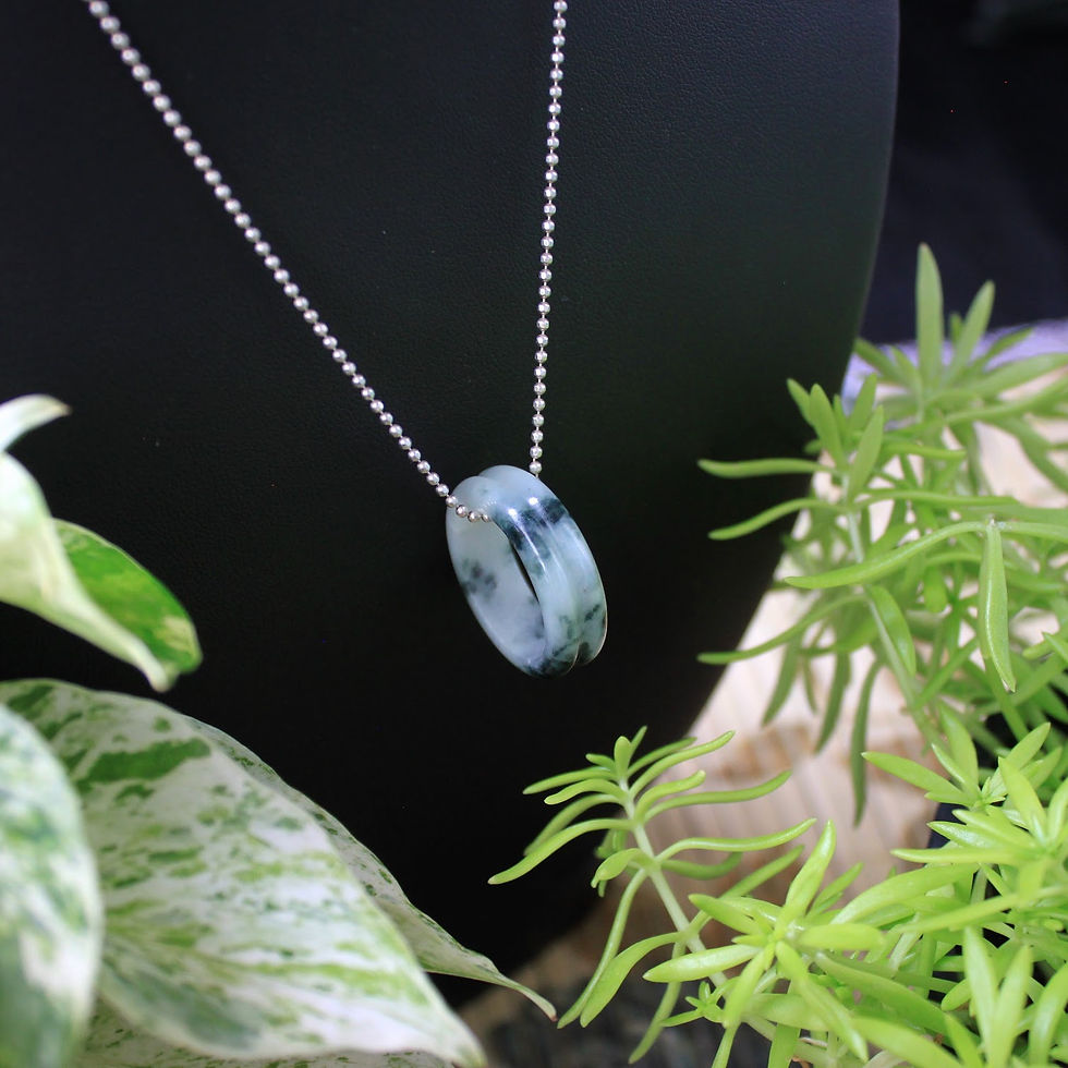 Thumbnail: Unique Semi-Translucent Jadeite Jade (Grade A) dark green vein running through