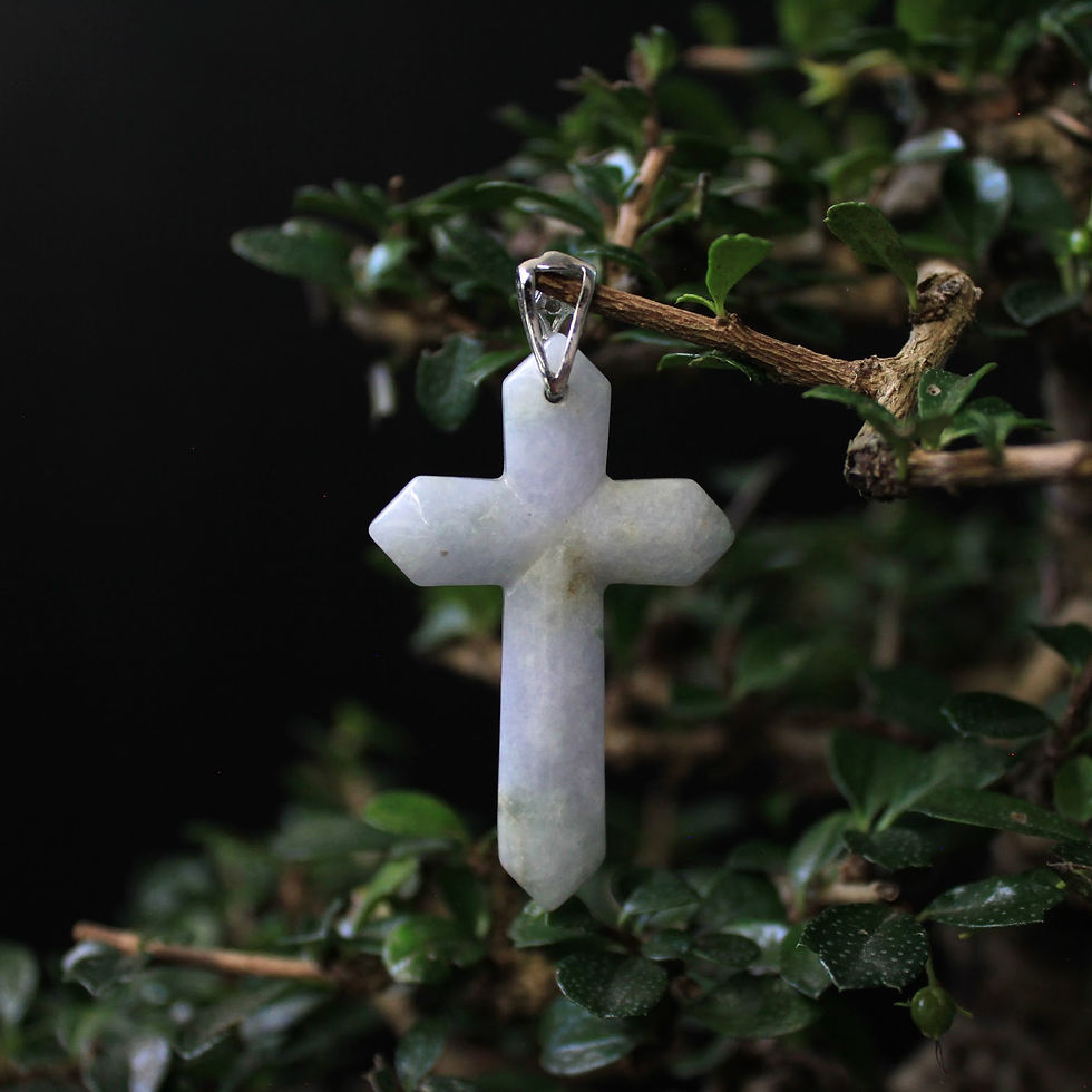 Thumbnail: Hand Carved Cross Pendant, Light Lavender Jadeite Jade (Grade A), With a 92.5 %