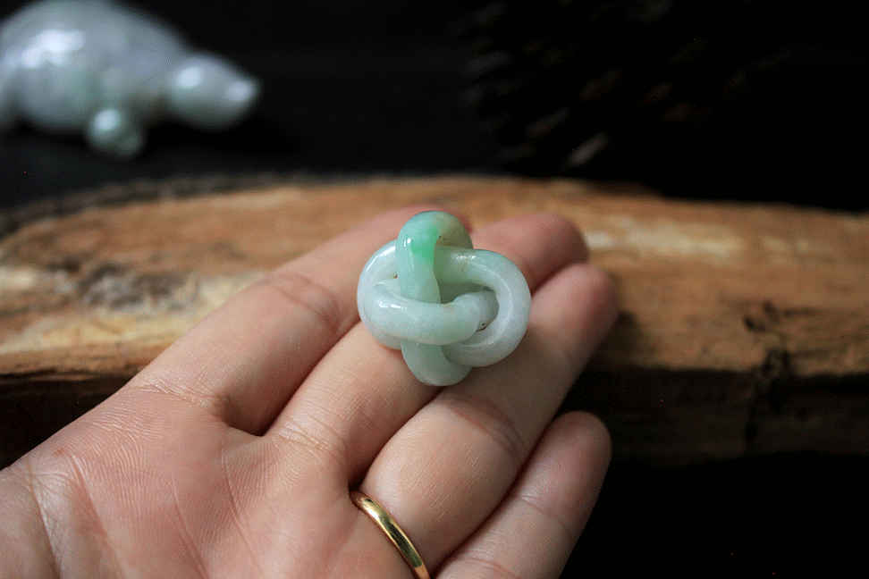 The Interlinking Chain Knot, Burmese Jadeite Jade (Grade A) Hand Carved from One Piece of Rough By W
