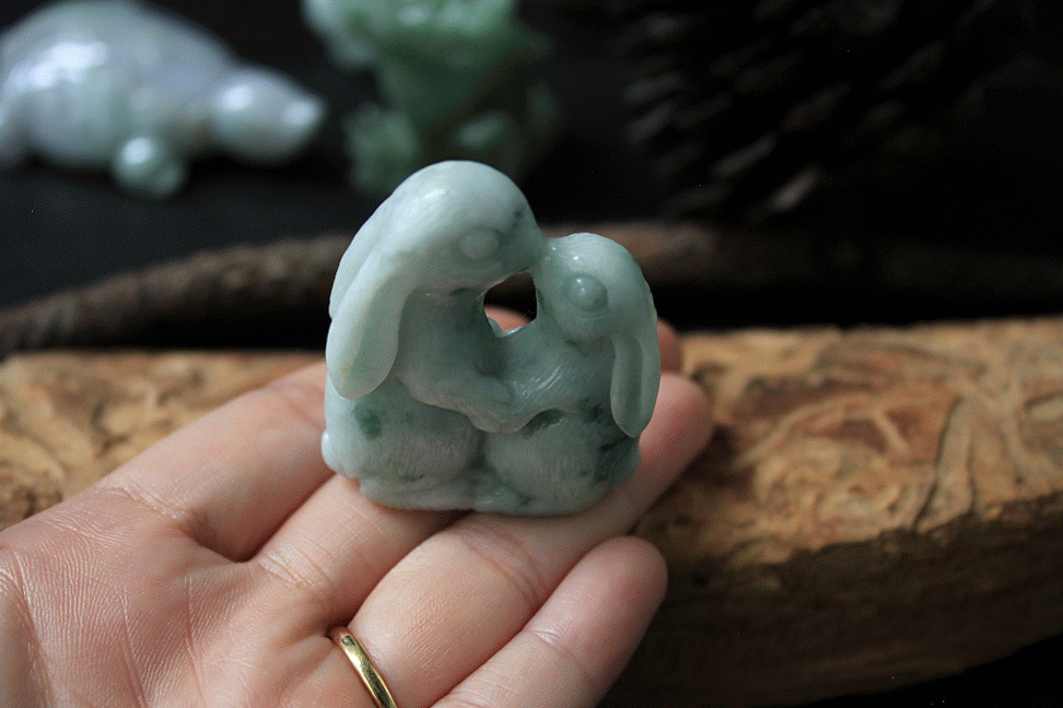 Bunnies Carving, Burmese Light-Green