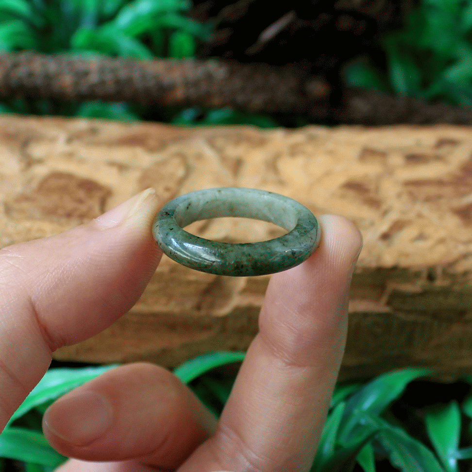 The Yin & Yang Ring, Burmese Semi-Translucent, Half Dark-Green Half Light-Green Jadeite Jade (Grade