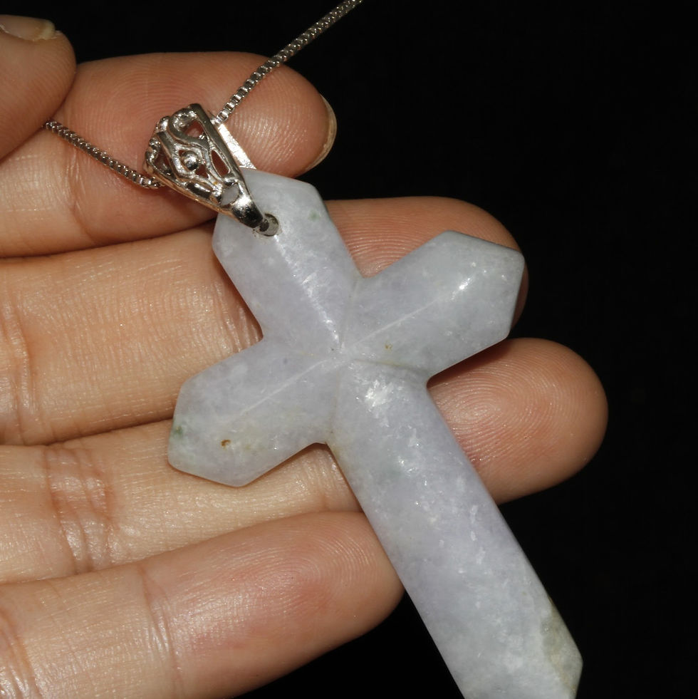 Thumbnail: Hand Carved Cross Pendant, Light Lavender Jadeite Jade (Grade A), With a 92.5 %