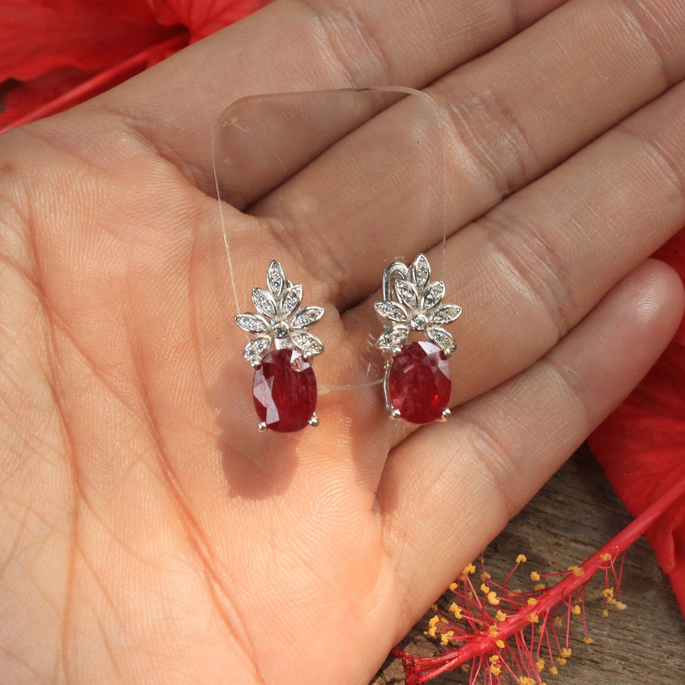 Thumbnail: Stunning Pigeon Blood Red African Ruby (Heated) Earrings with White Topaz Accent