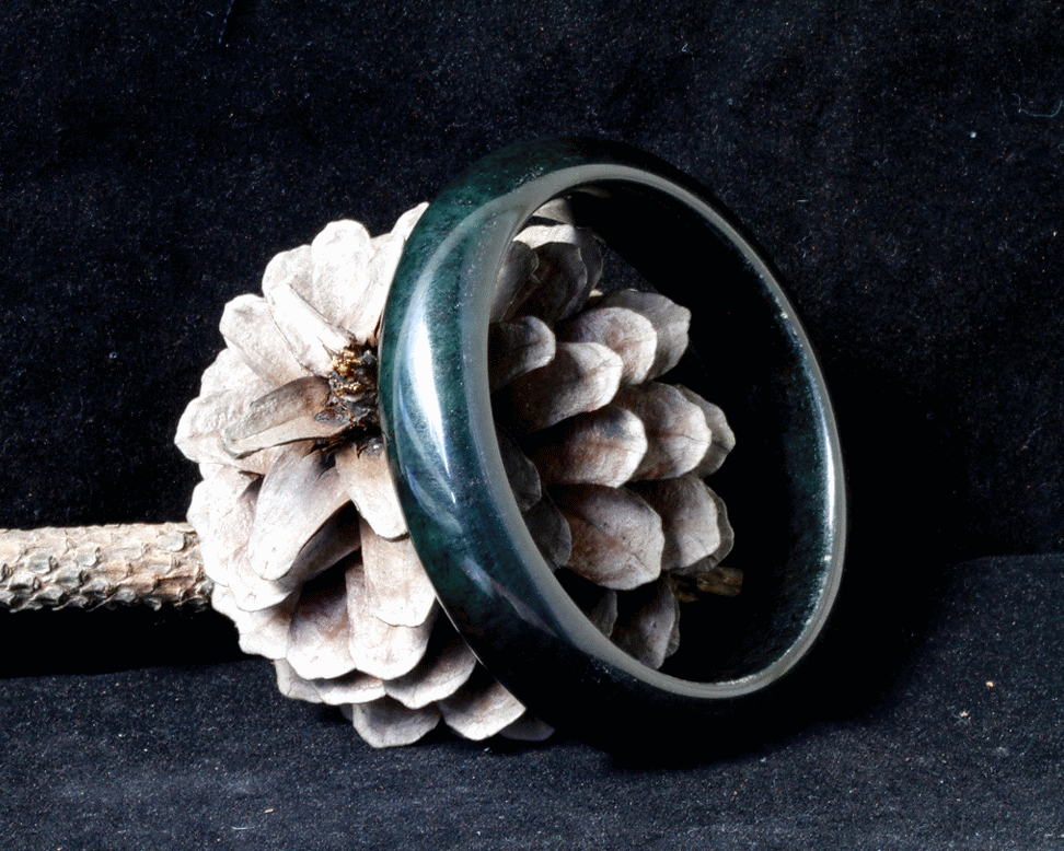60 mm, Burmese Black Jadeite Bangle,