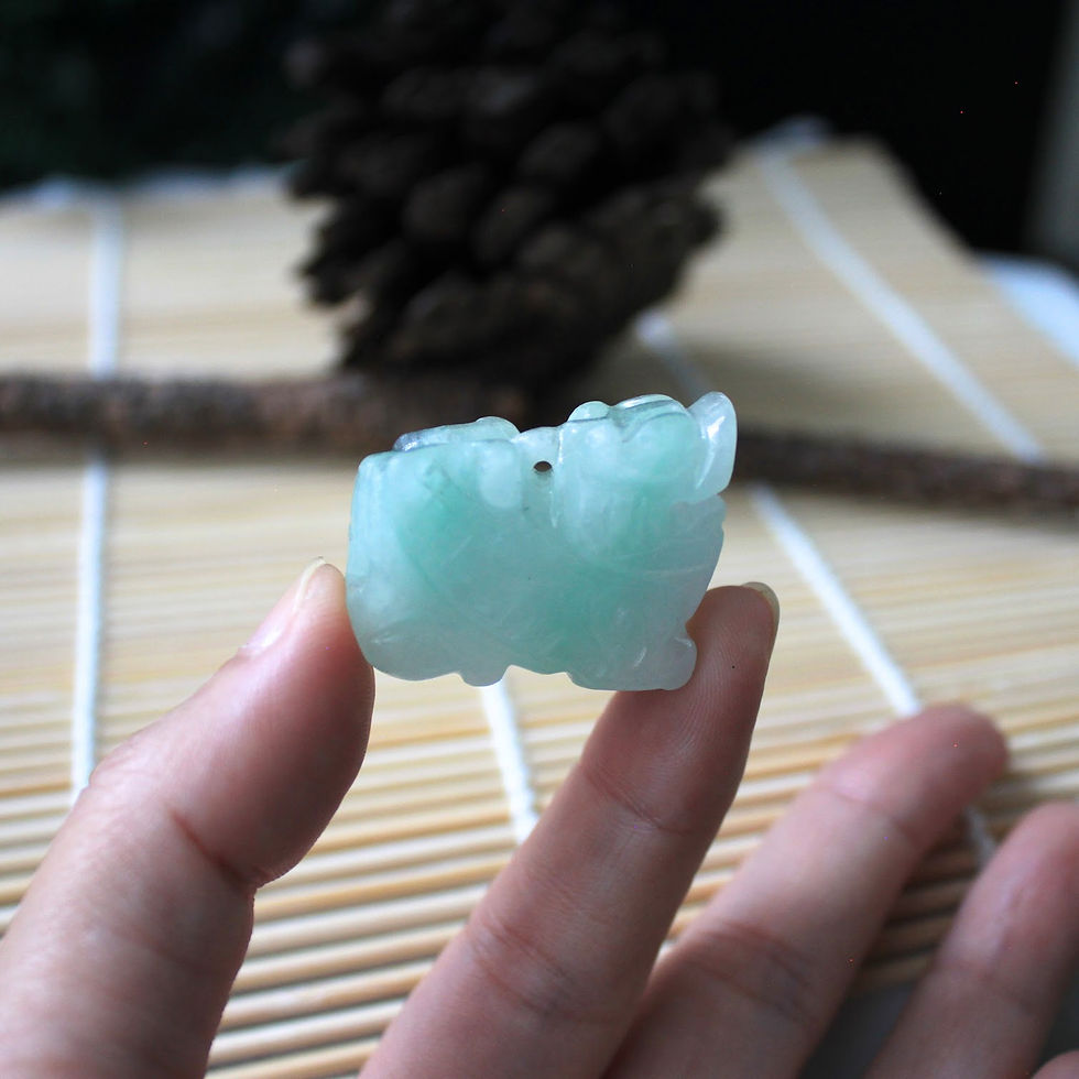 Thumbnail: Hand Carved, Icy-Semi Transparent Jadeite Jade (Grade A) Pi-Xiu Dragon Amulet