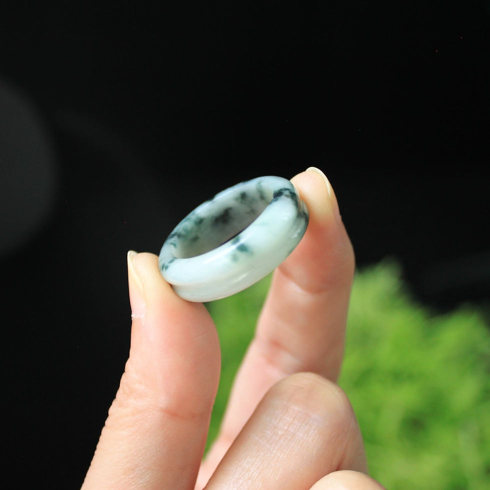 Thumbnail: Unique Semi-Translucent Jadeite Jade (Grade A) dark green vein running through