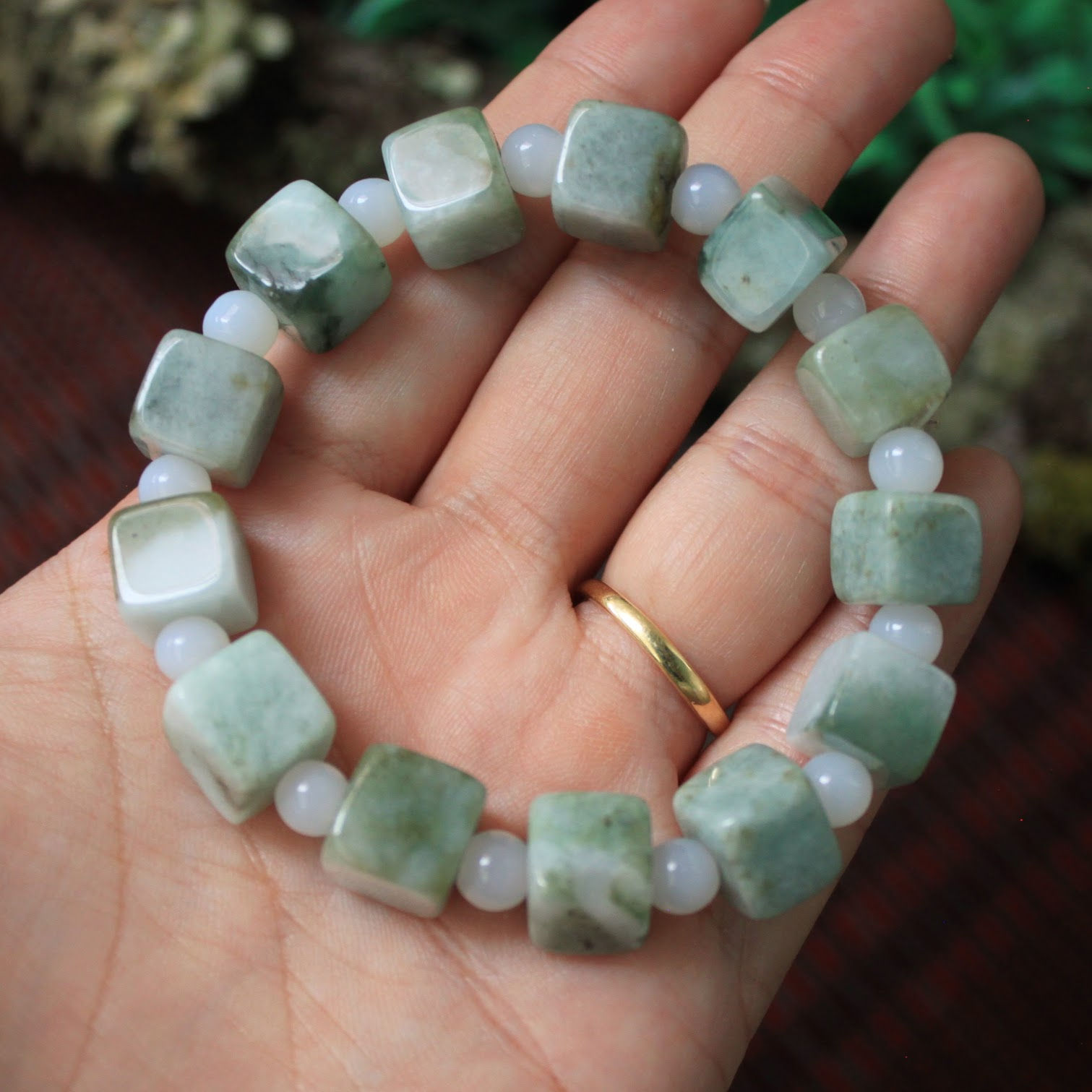 Amazing, Semi-Translucent Light-Apple Green, Jadeite Jade (Grade A) Cube Beaded