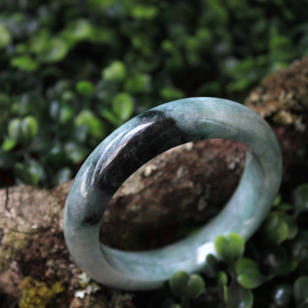 Thumbnail: 57 mm. Jadeite Jade Bangle (Grade A) Dark Black-Green Vein on a Light-Green Body