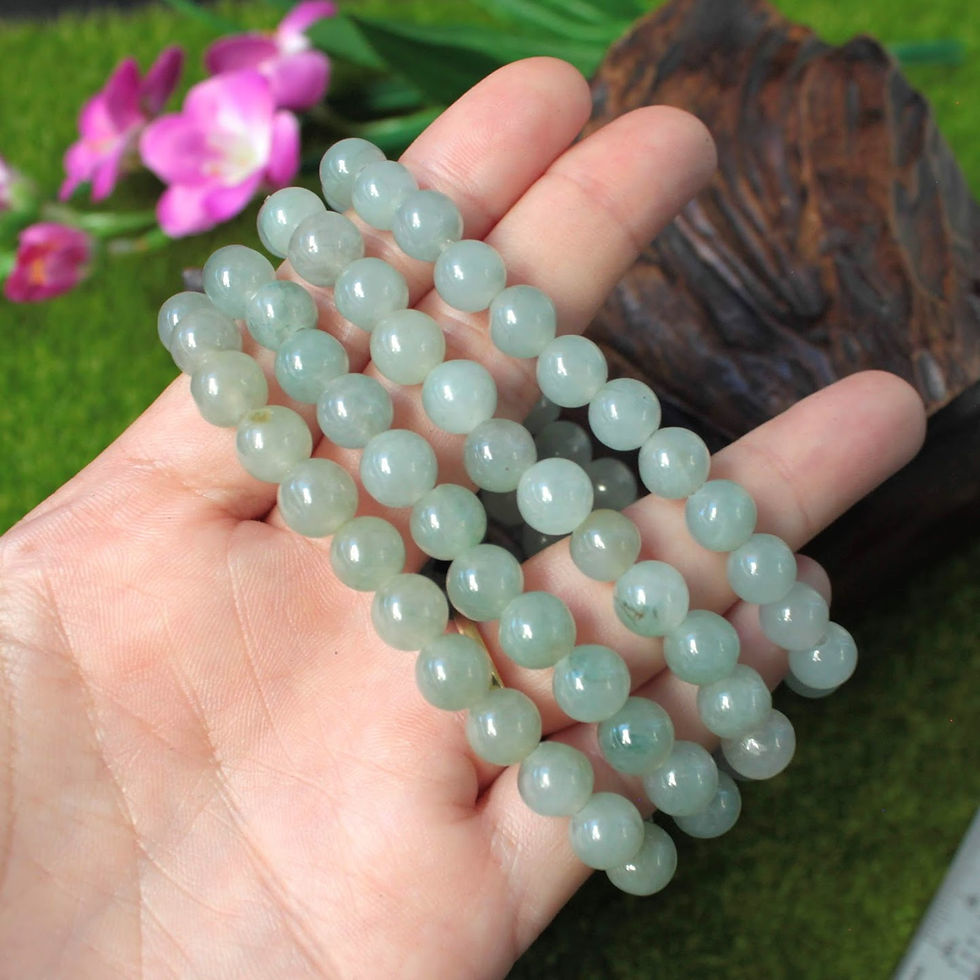 Thumbnail: Very Light Apple Green with Icy White Jadeite Jade (Grade A) Round Beaded