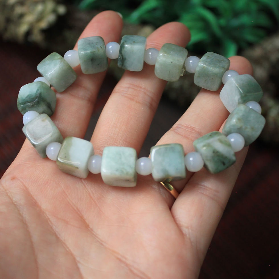 Thumbnail: Amazing, Semi-Translucent Light-Apple Green, Jadeite Jade (Grade A) Cube Beaded