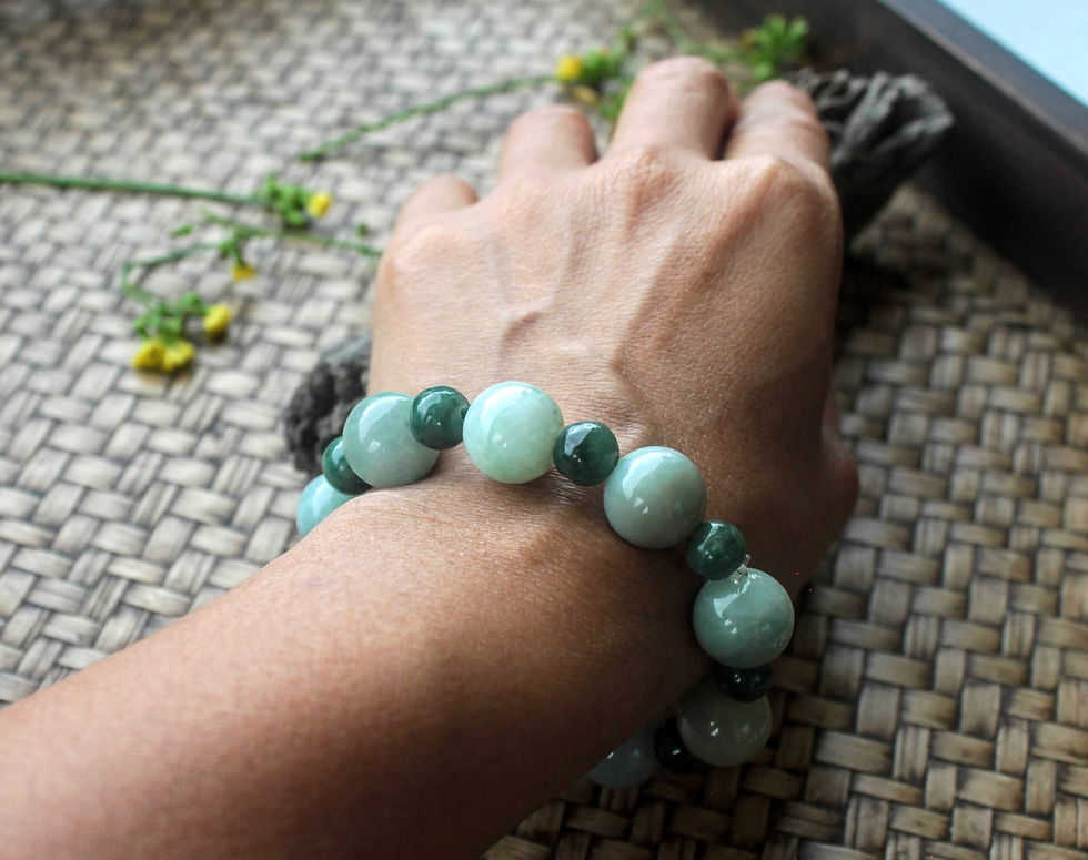 Thumbnail: Celestial Companion, Highlighted Light Green with Dark Green Jadeite Jade