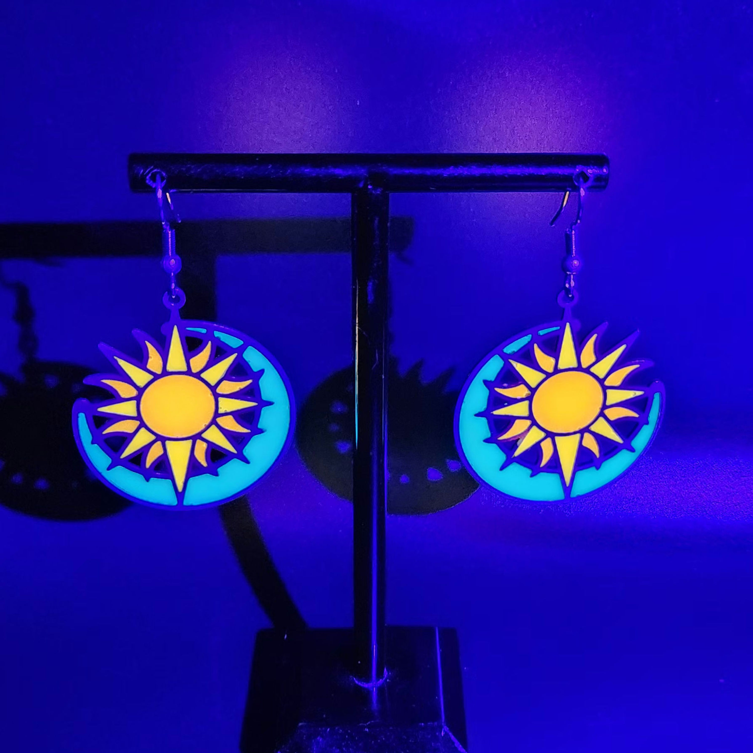 Sun Moon  - Glow in The Dark Earrings 