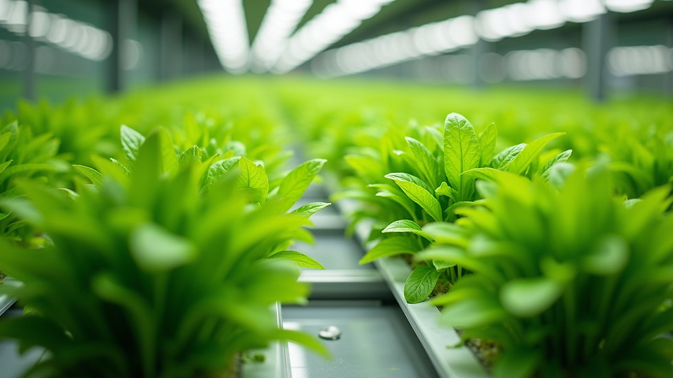 Close-up view of a hydroponic system with vibrant green plants