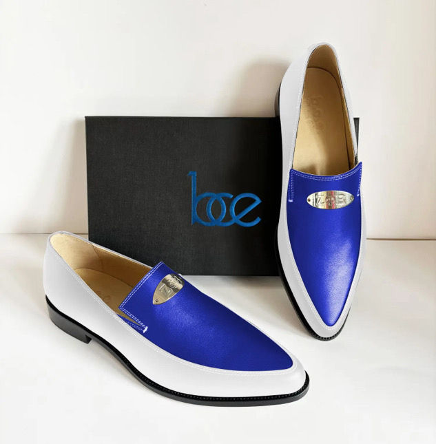 ΖΦΒ White/Blue Genuine leather loafers