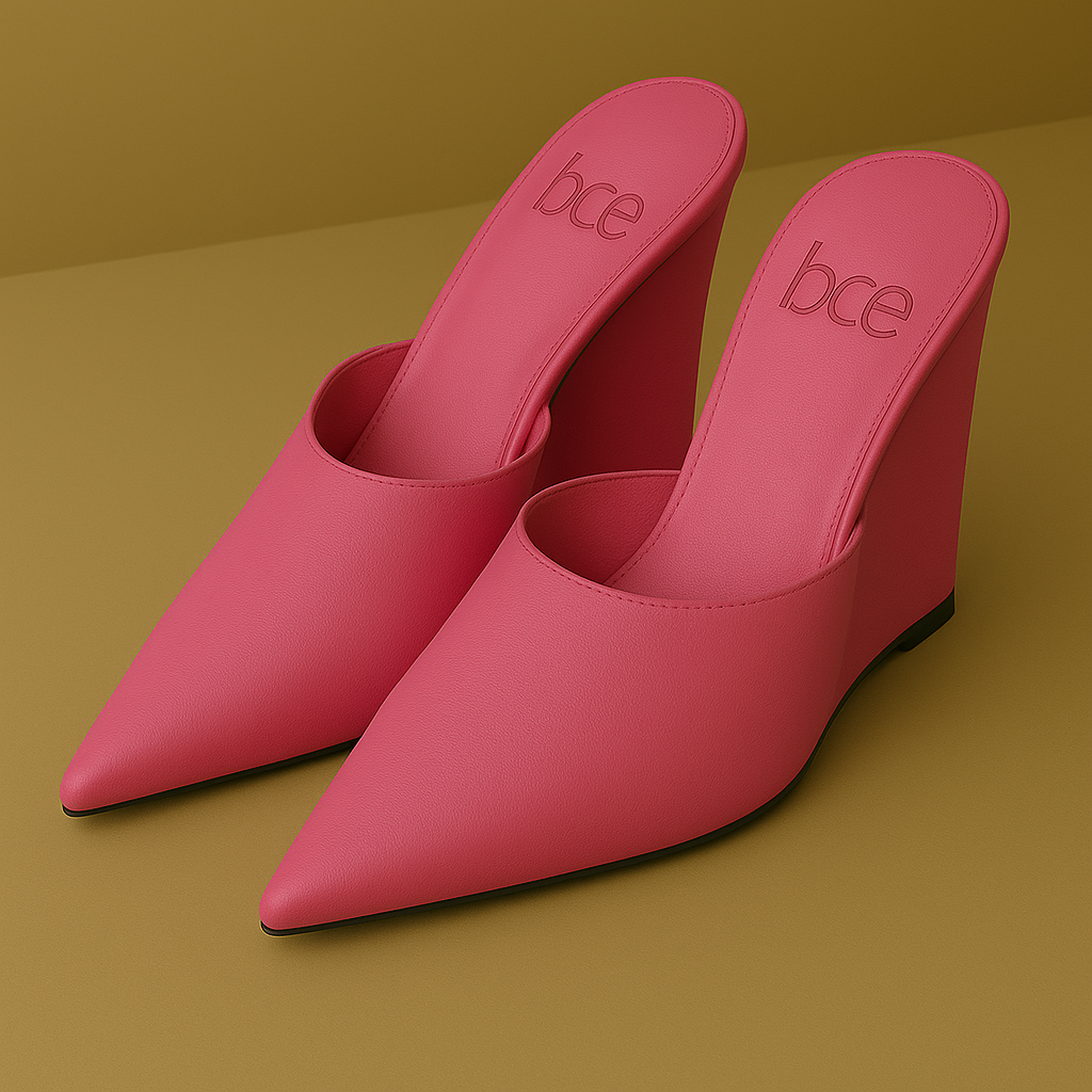 Pink Genuine Leather Wedge Heels