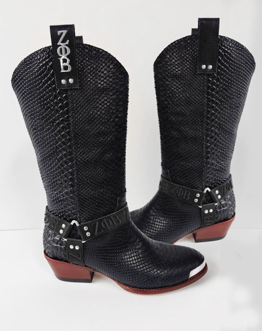 ΖΦΒ Black Genuine Leather Python Pattern Boots