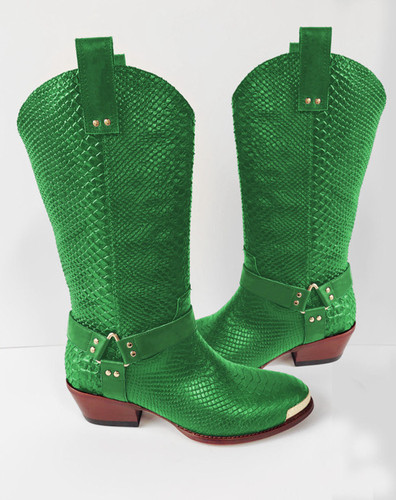 Python Pattern Shoes Dark Green Genuine Leather Python Pattern Boots- NO GREEK LETTERS | b.c ...
