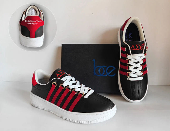 ΔΣΘ Black/Red Genuine Leather Athletic Shoes