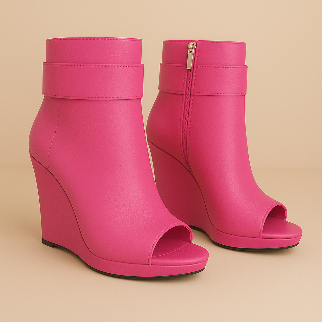 Pink  Genuine Leather Wedge Boots