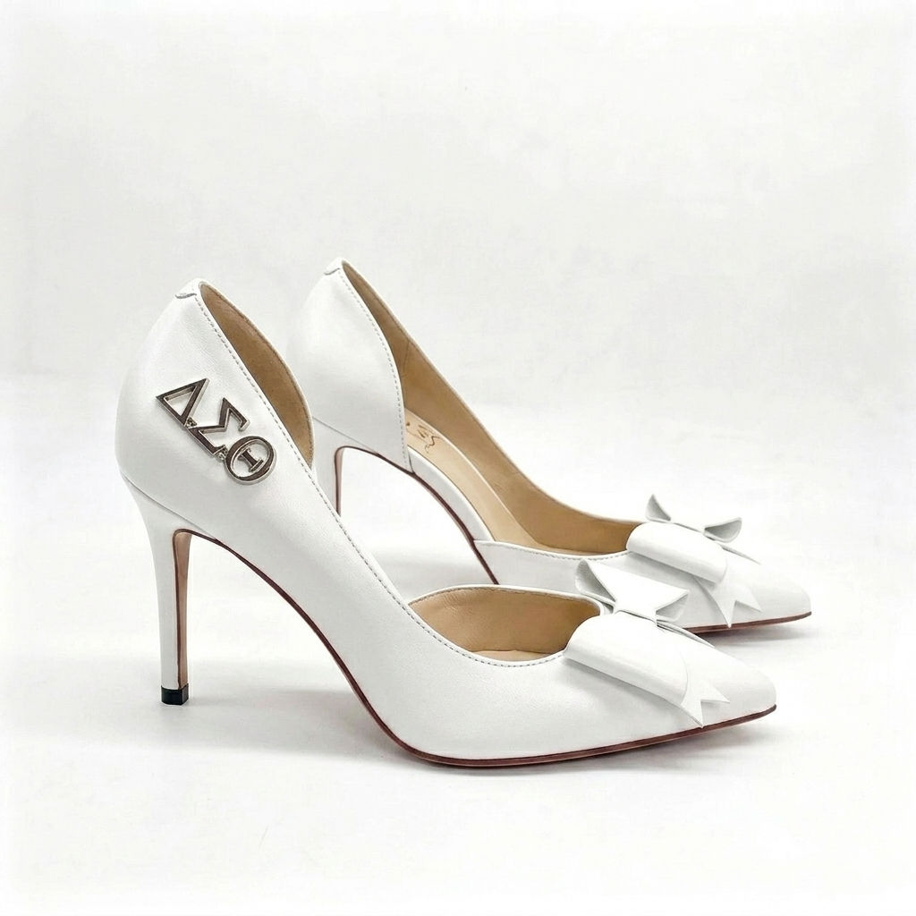 ΔΣΘ White Bow Genuine Leather Heels