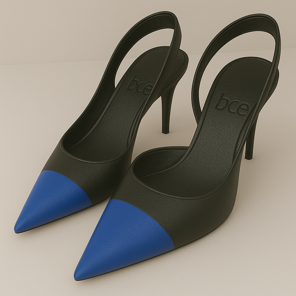 Black/Blue Genuine Leather  Heels
