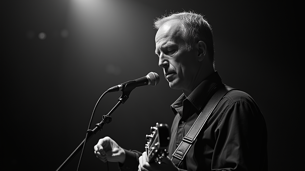 Eye-level view of John Penney performing on stage