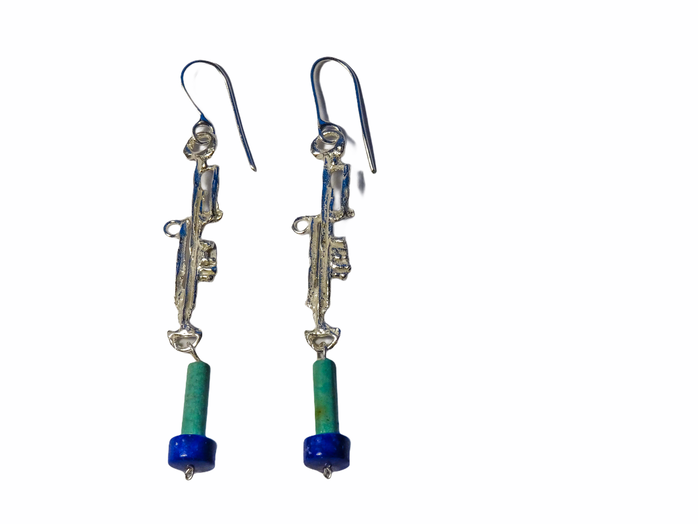 Earrings in silver, turquoise and lapis lazuli