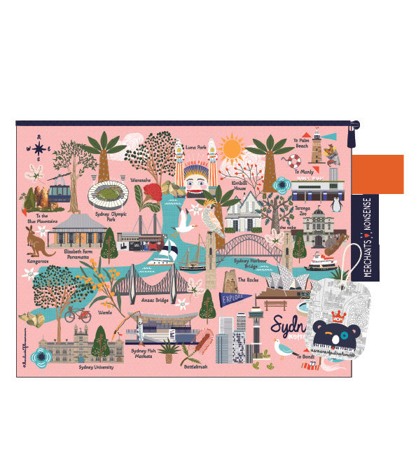 Zip Wallet or Pencil case with Sydney/Australia illustration