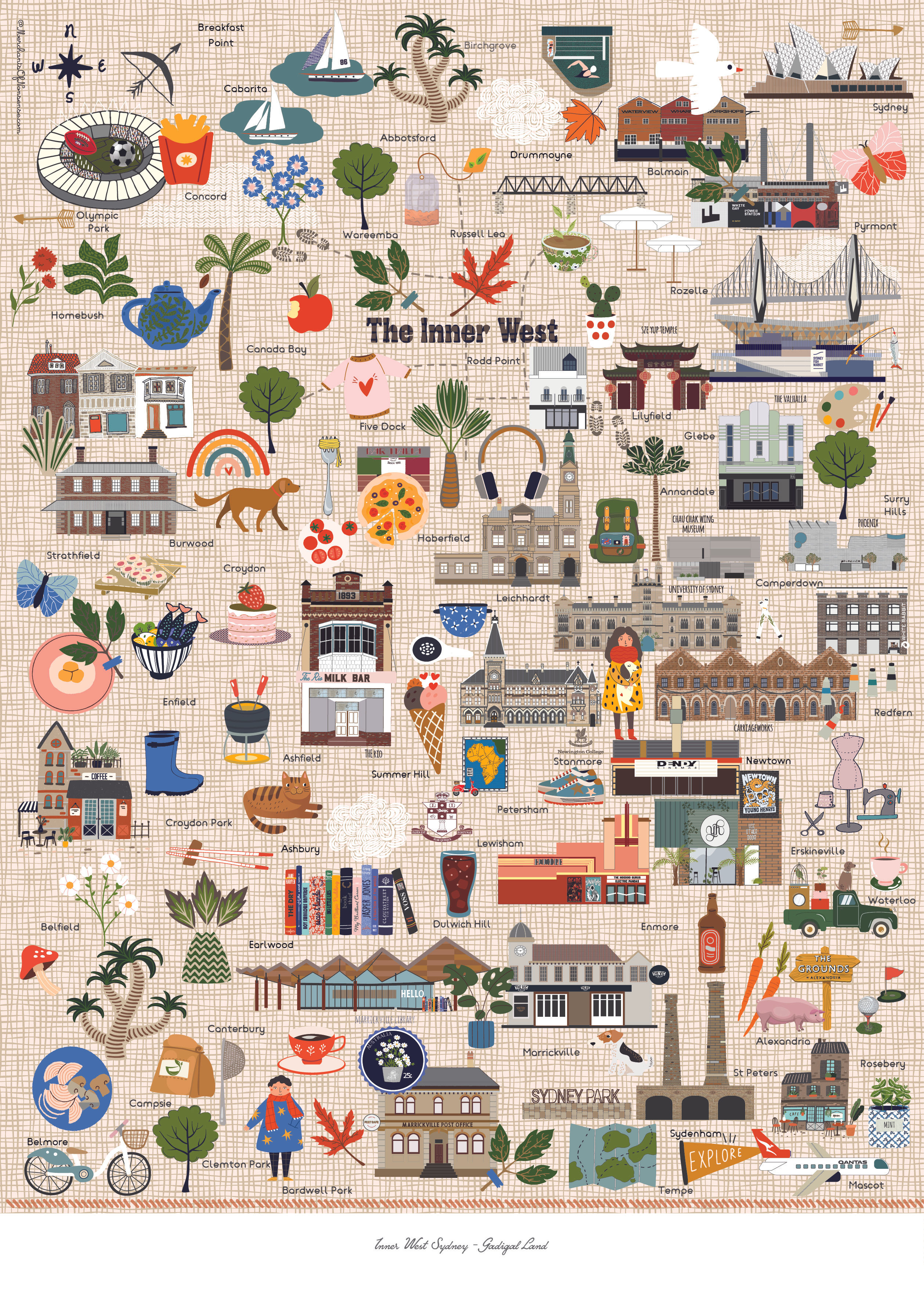 Inner West Illustrated Map: Sydney University & Surrounds