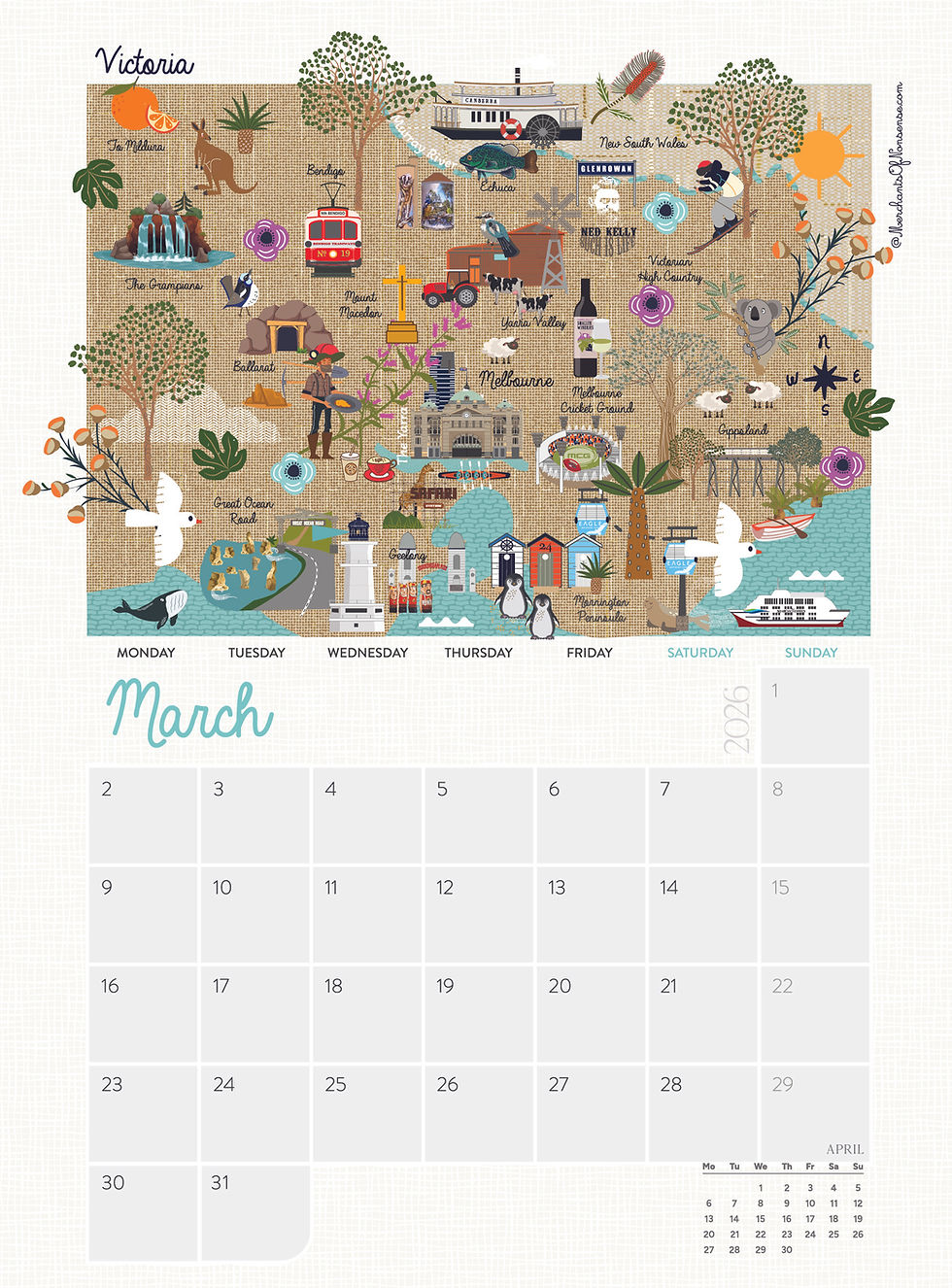 Thumbnail: Large Australian Map Calendar 2026