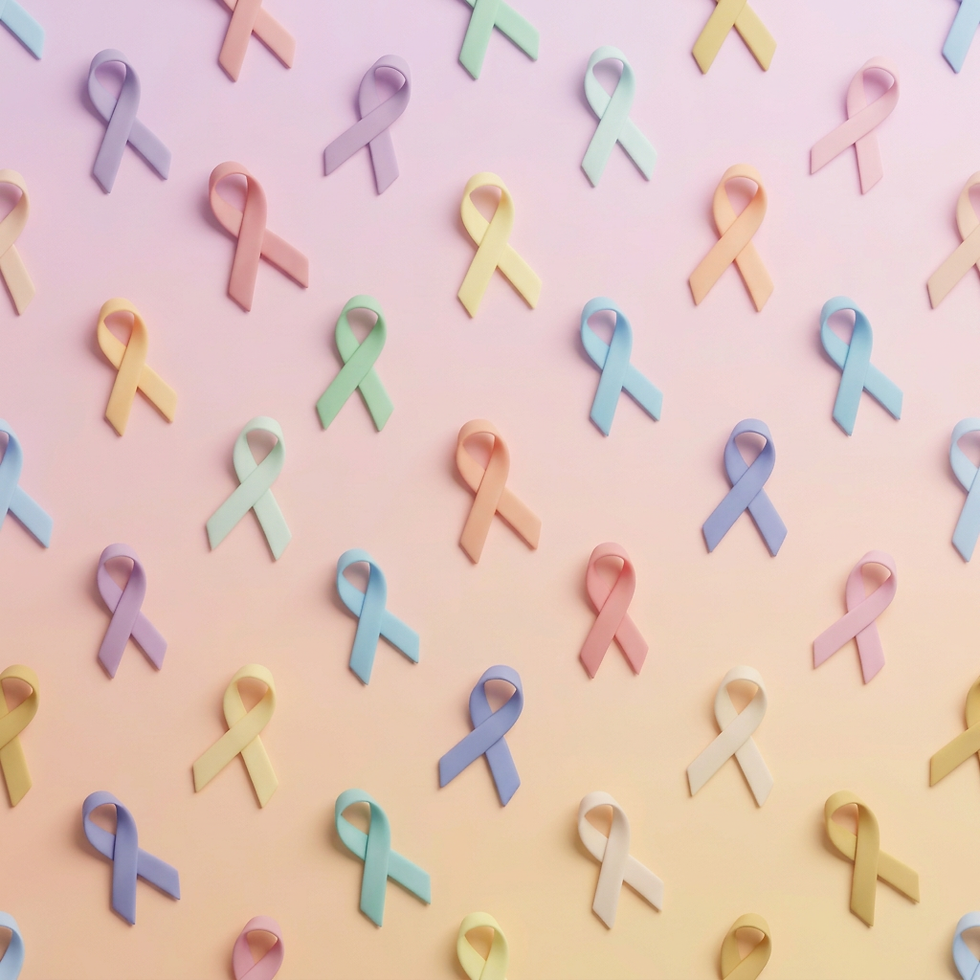 Digital illustration of numerous pastel ribbons forming a repetitive pattern. The varied colors and neat arrangement evoke a feeling of unity and hope.