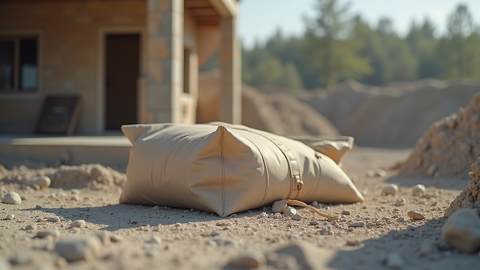Vue rapprochée d’un sac d’additif mortier Vandex AM 10 posé sur un chantier