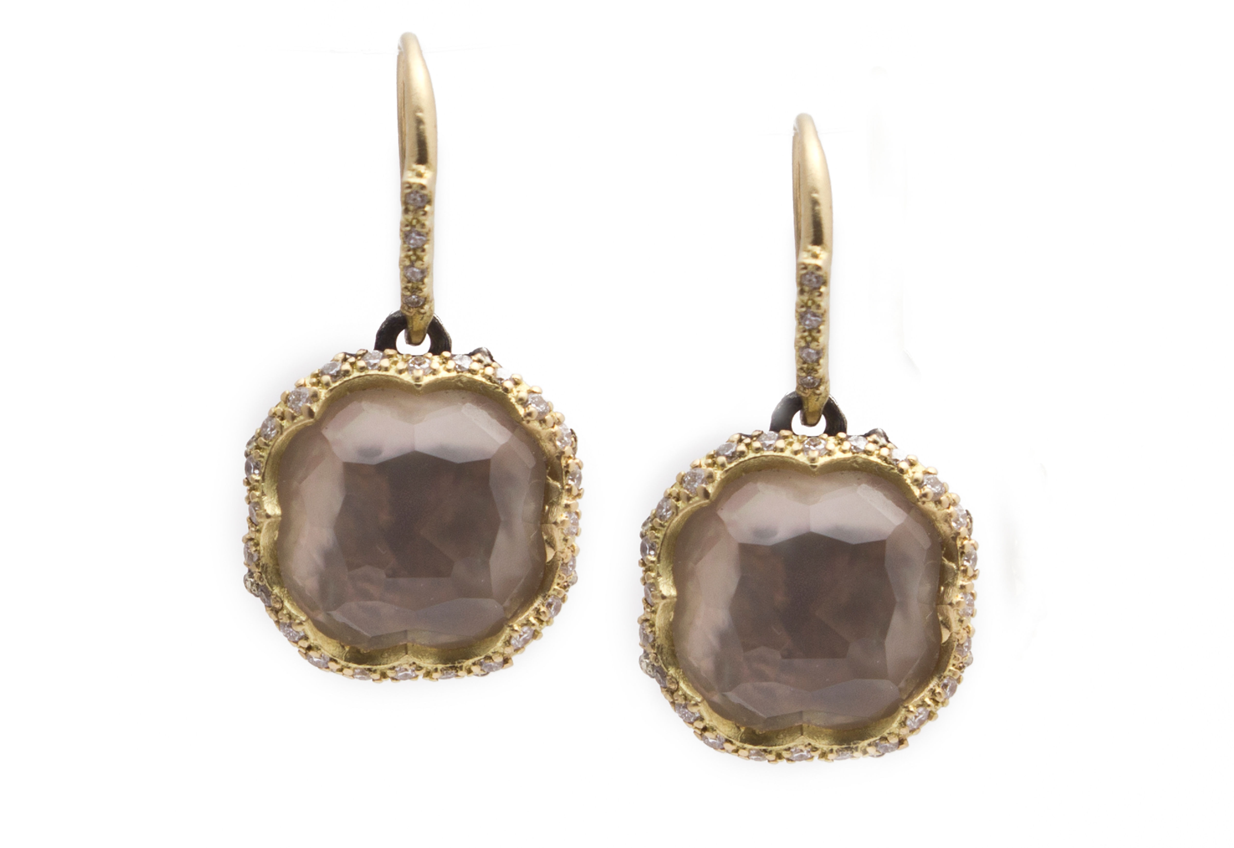 Scalloped Earrings with smoky quartz and diamonds