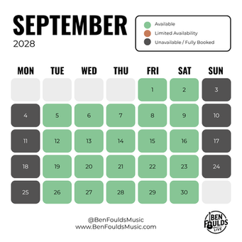 Ben Foulds Music Availability Calendar