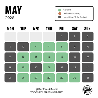 Ben Foulds Music Availability Calendar