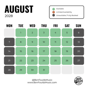 Ben Foulds Music Availability Calendar