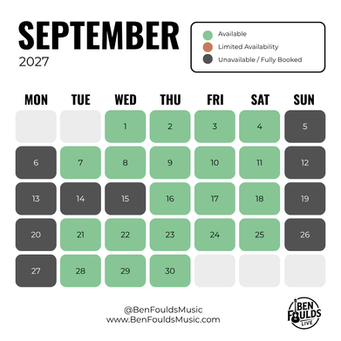 Ben Foulds Music Availability Calendar