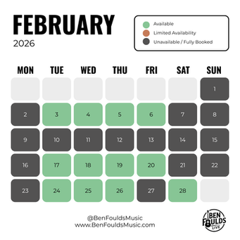 Ben Foulds Music Availability Calendar
